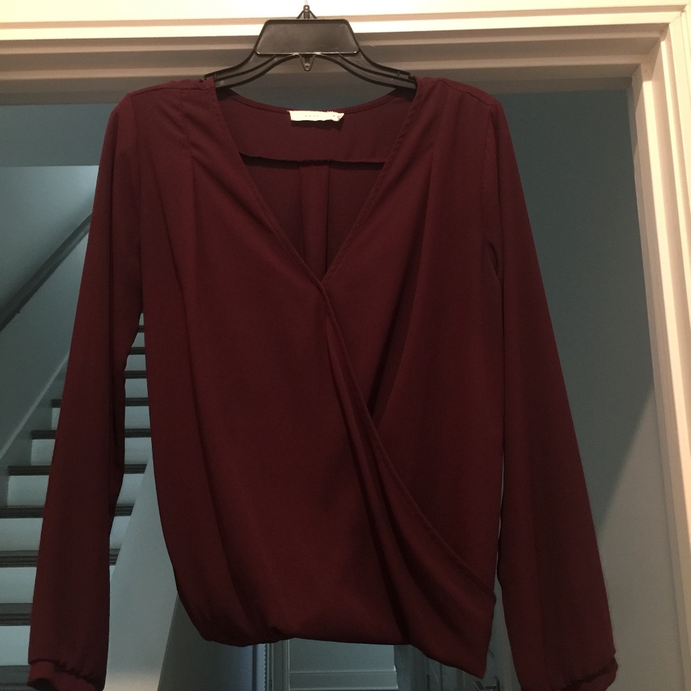 Long Sleeve Sheer Wrap Blouse